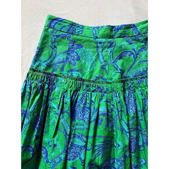 Cara Cara Tisbury Midi Skirt Size 4 Green Bird Jacobean - Picture 5 of 7